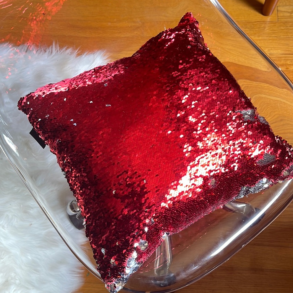 Preloved Red & Silver Sequin Pillow (2 available)